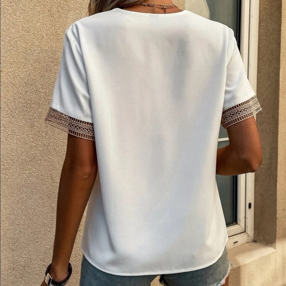 Bohemian White V neck Crochet Lace Blouse Top XS S M L XL - Picture 6 of 6